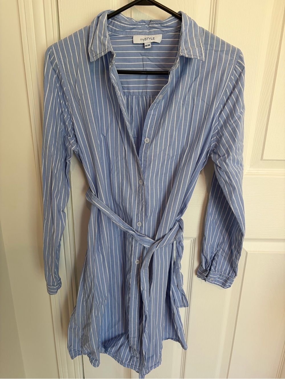 mySTYLE Blue and White Striped Long Sleeve Shirt Dress with Tie Waist